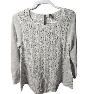 Skyes The Limit Womens Silver Knit Sweater Top With Long Sleeves